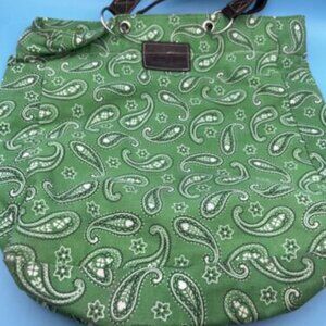 NEIMAN MARCUS GREEN PURSE Paisley Swirl Design Print Large Tote Bag W Handles